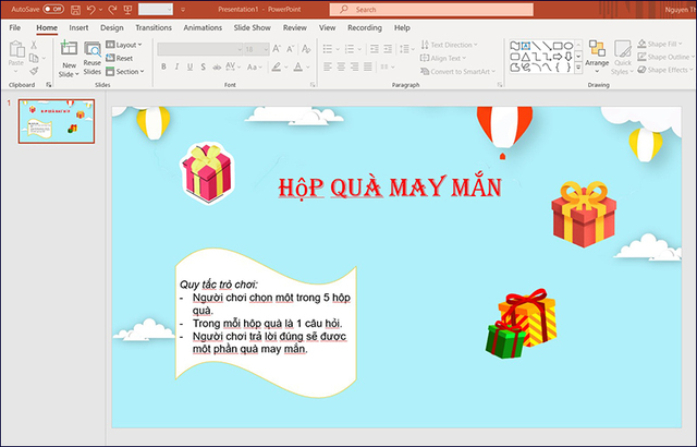 cách thiết kế trò chơi trên powerpoint hộp quà