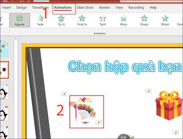 Chọn Trigger > On click of > Chọn ảnh tương ứng 