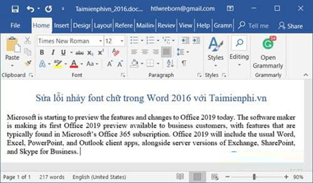 Cách thiết lập font chữ mặc định trong word 2016